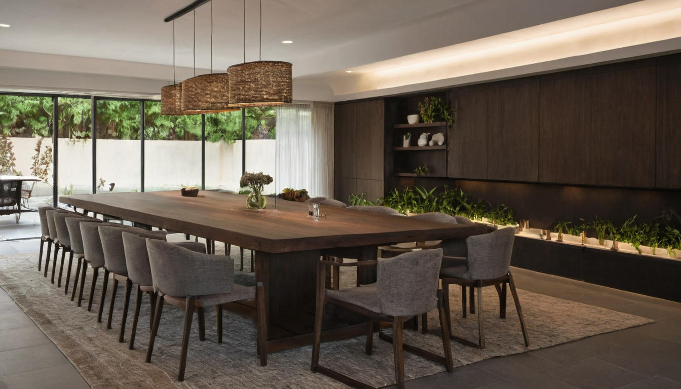 The room must fit the rectangular dining table with every chair occupied interior planning detail