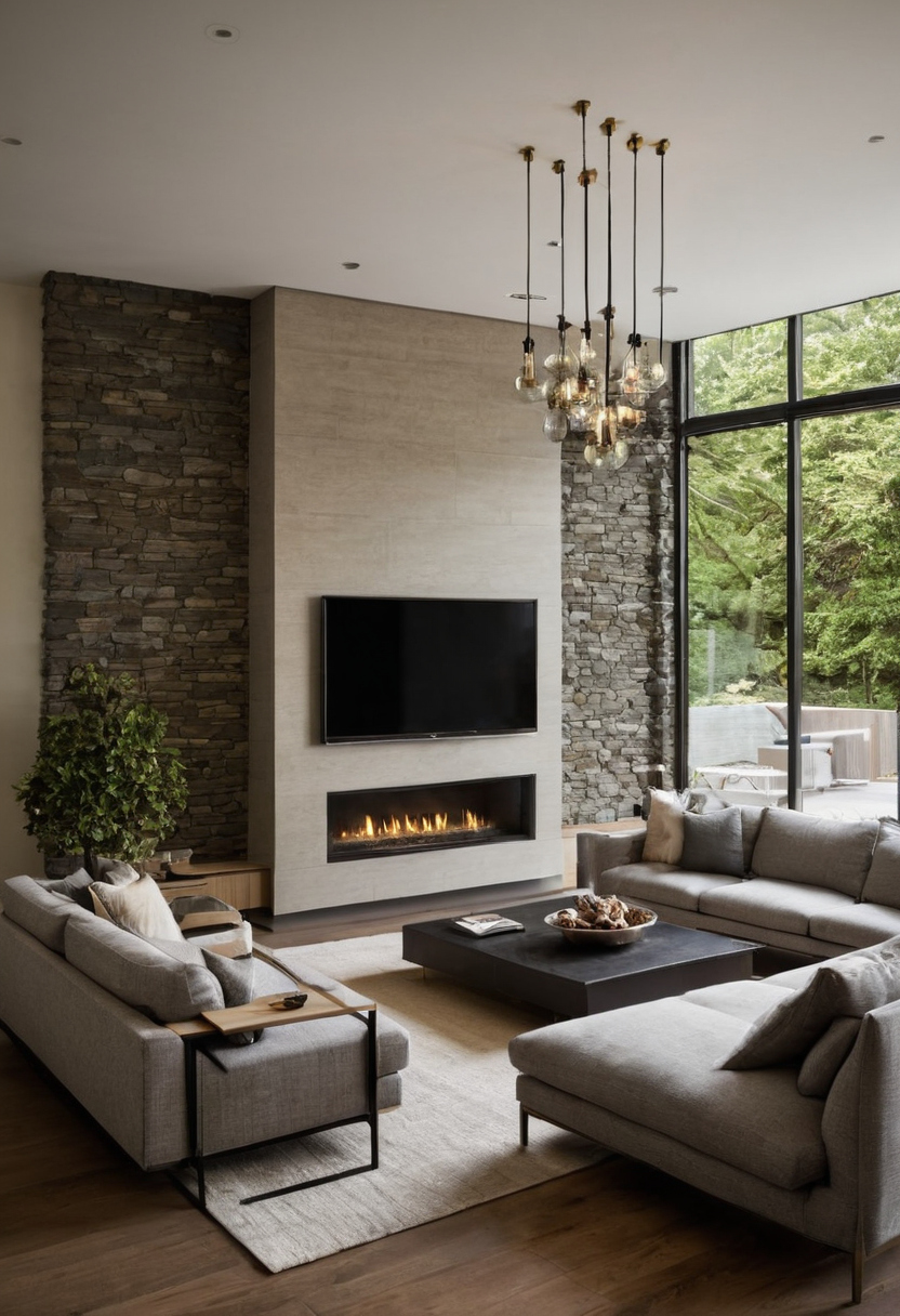 TV, fireplace, and window positions should set the seating axis before style decisions shown in a luxury residential interior